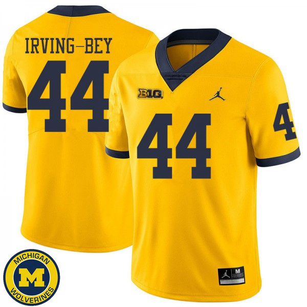 Men University of Michigan #44 Deron Irving-Bey Yellow Jordan Brand Embroidery Jersey